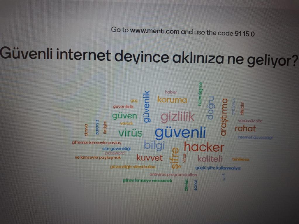 Güvenli internet gününde mentimeter web 2.0 aracı ile yaptığımız etkinliğimiz